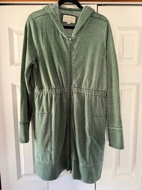 evy's tree Sage Green Zip-Up Hooded Sweatshirt Dress